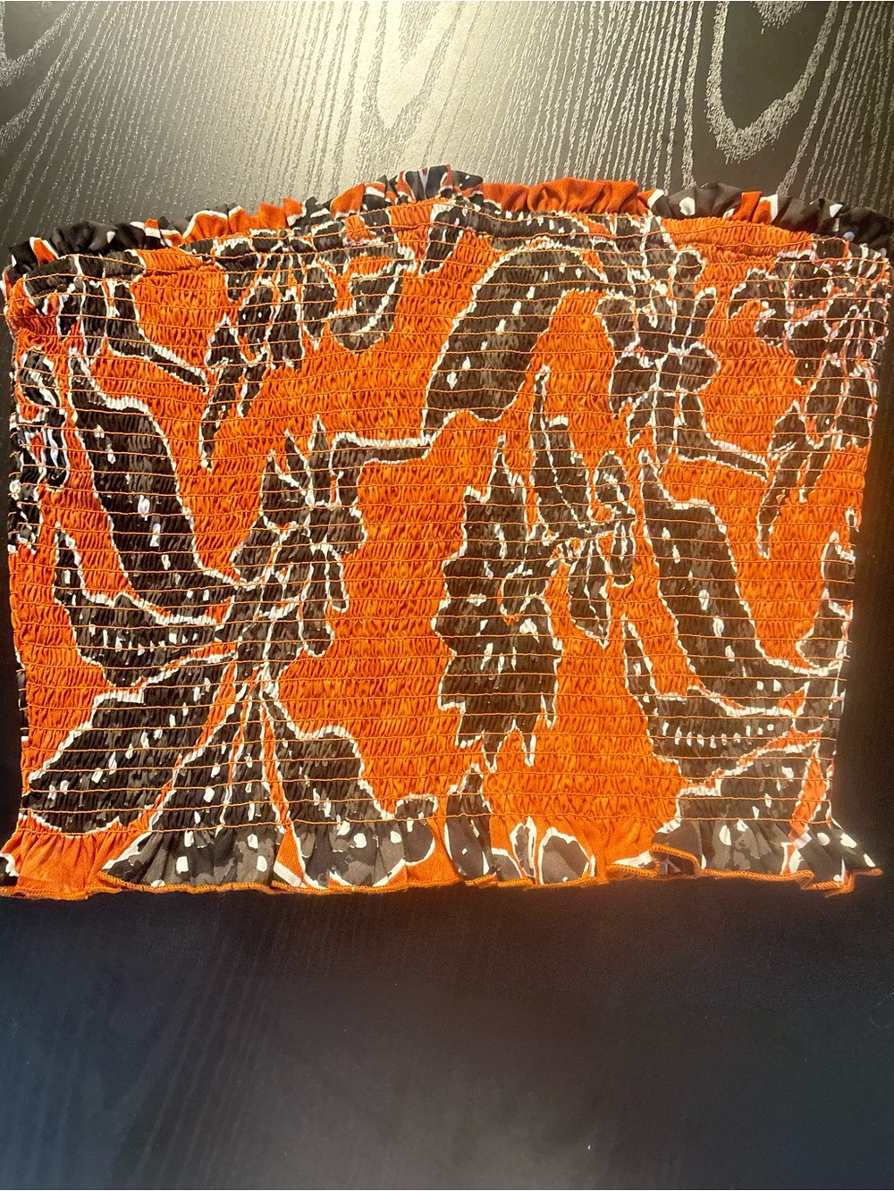 indulge Orange and Black Smocked Floral Mini Skirt